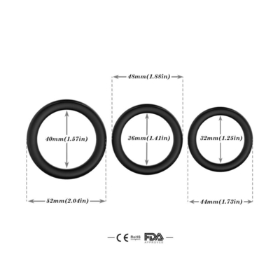 Trois dans le gland d'un silicone entassent la grande taille 52mm de l'anneau IPX7 pour l'éjaculation de retard
